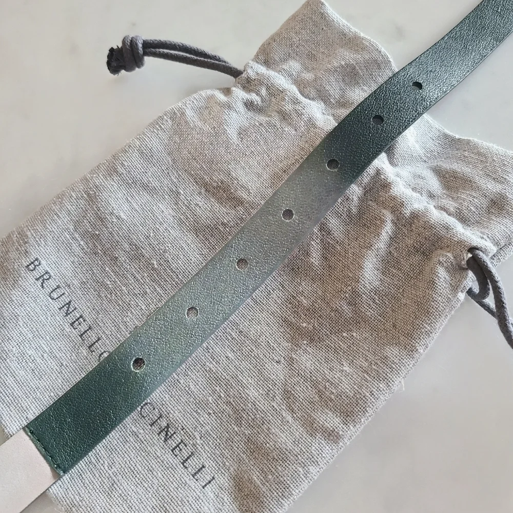 Brunello Cucinelli Leather Belt, Size Medium, Green, NWT